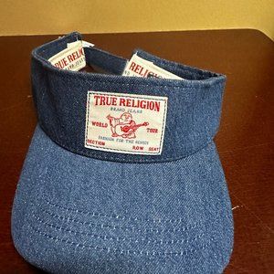 True Religion Mens Blue Buddha Logo Visor Patch Adjustable Back Hat One Size